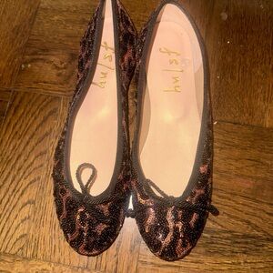 French Sole Pearl Leopard Sequin Flats - Black and Brown Size 7 NEW